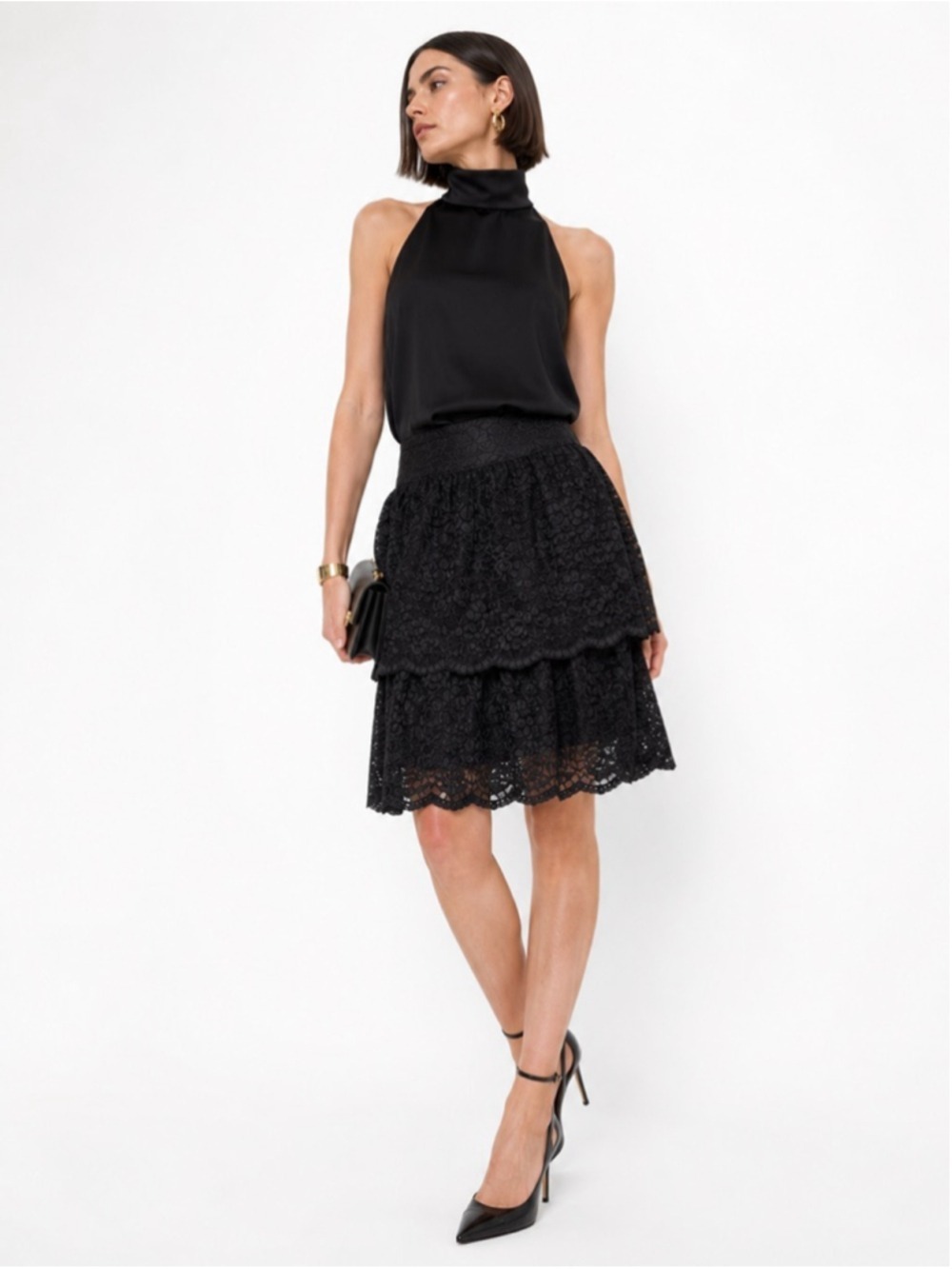 Vintage 80s-90s Tiered Black Lace Skirt Evening Cocktail Mister Leonard Canada 4